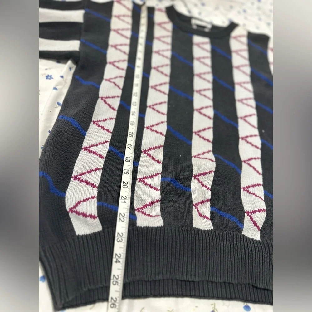 VTG 90s Private Club Cotton Sweater Sz:L Grandpacore Geometric Knit Crewneck.
